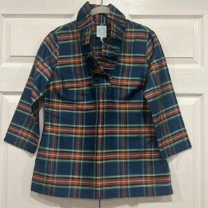 Devon Baer Silk Stewart Plaid Blouse